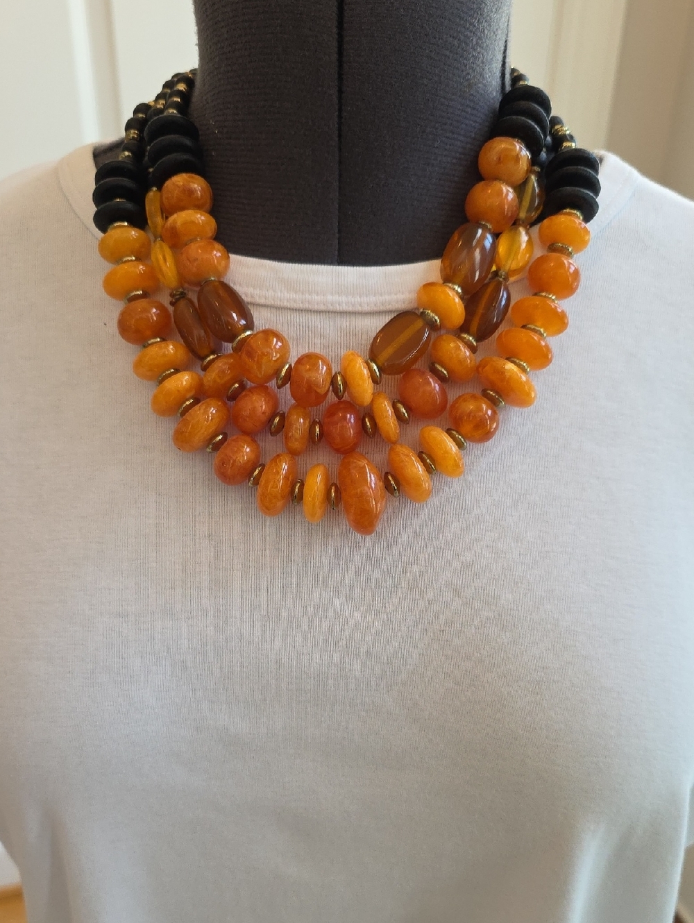 Chico's VTG Bohemian, Tribal Style Multi-Strand  Bead Statement Necklace